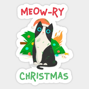 Meow-ry Christmas (Merry Christmas) Christmas Cat Tree Disaster Sticker